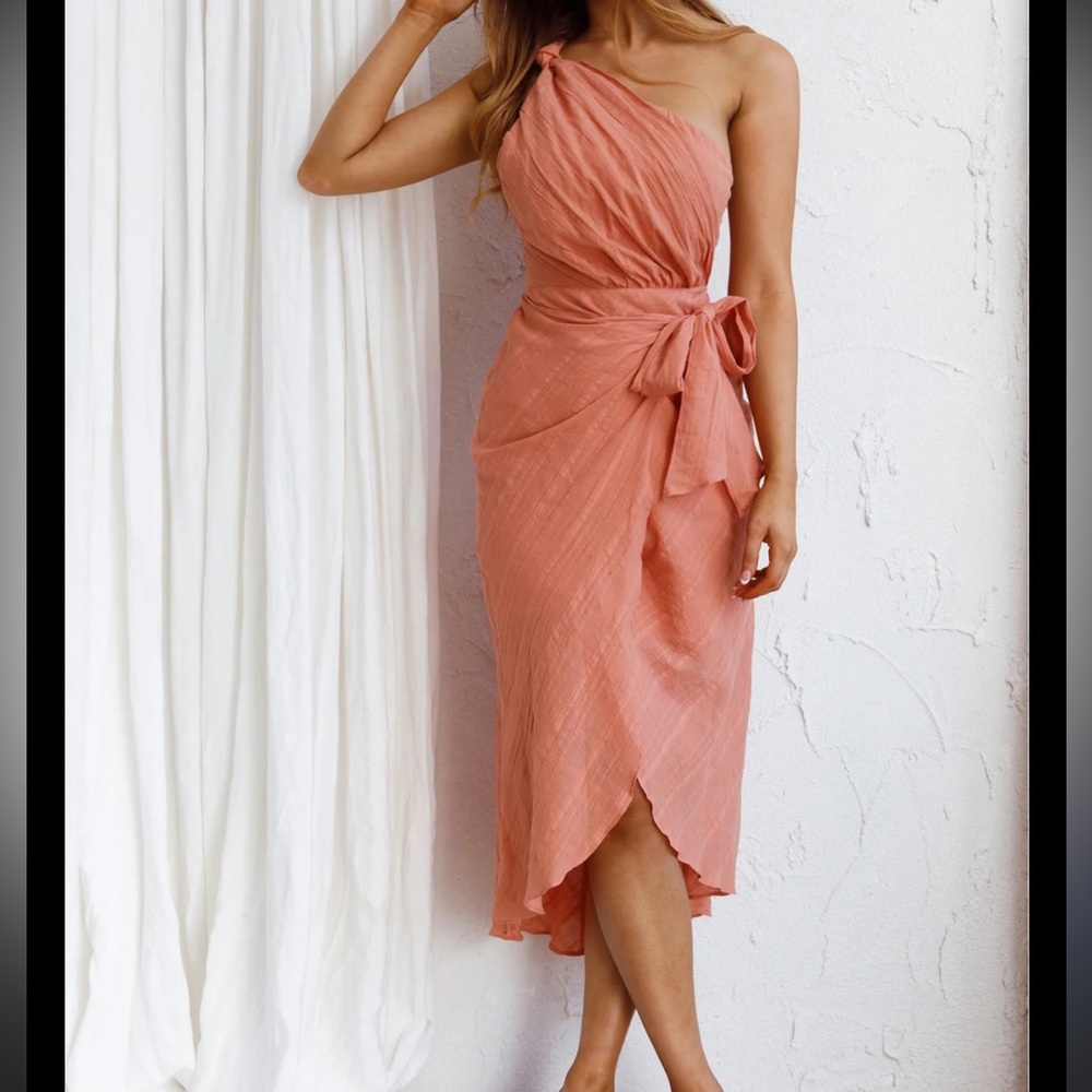 Hello Molly NWT Blush Cotton Midi Dress Tie Waist Spring Chic S